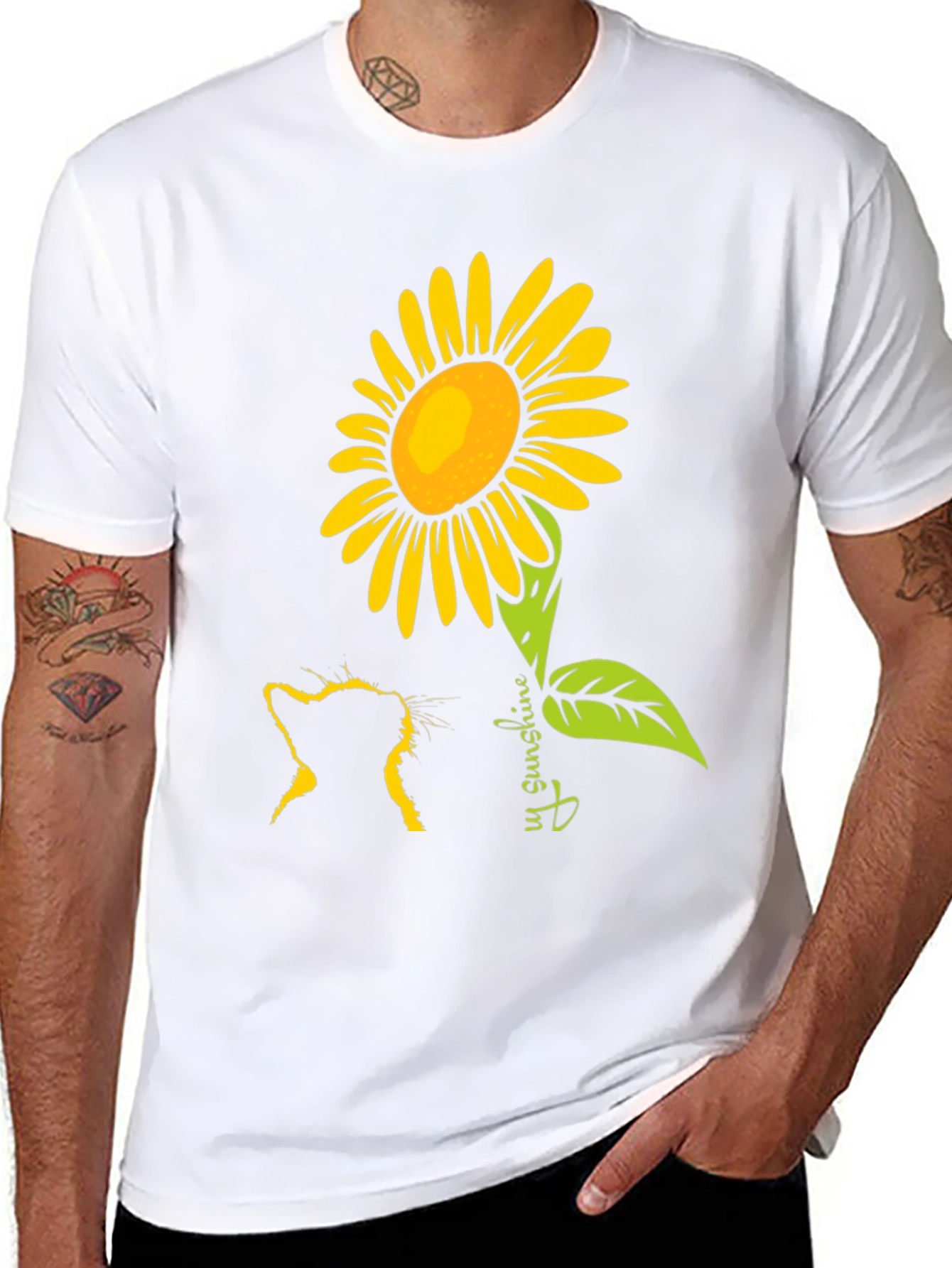 Cat & Sunflower Graphic Tee - Black Casual Shirt