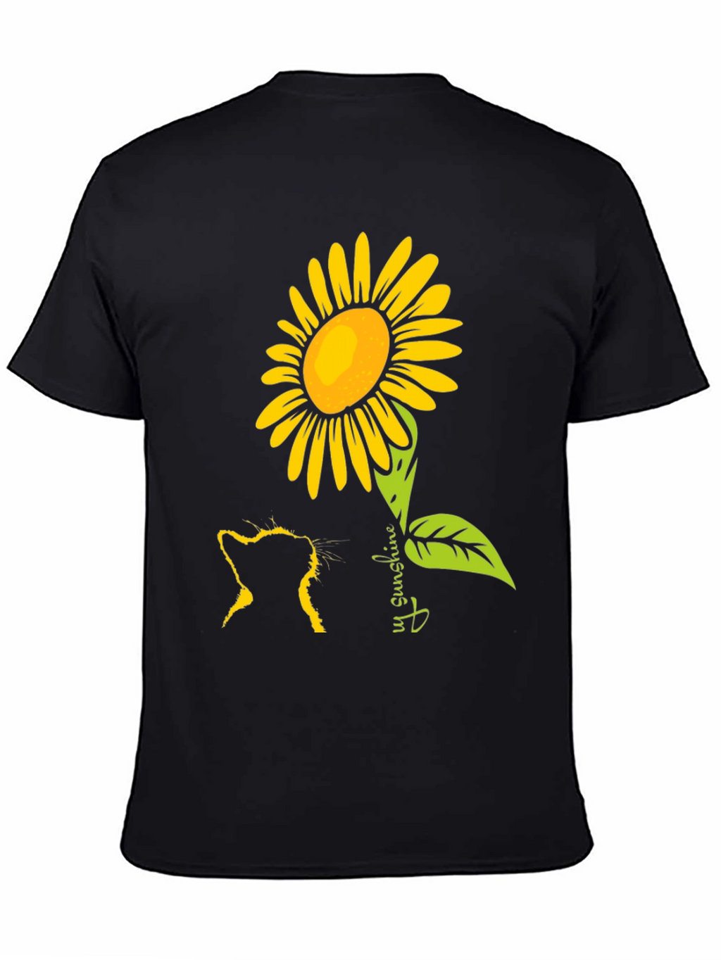 Cat & Sunflower Graphic Tee - Black Casual Shirt