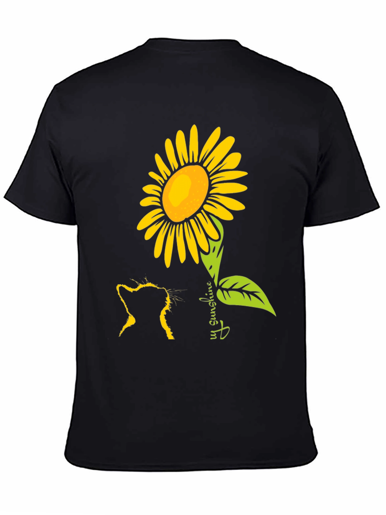 Cat & Sunflower Graphic Tee - Black Casual Shirt