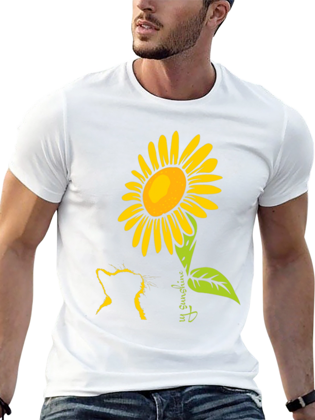 Cat & Sunflower Graphic Tee - Black Casual Shirt