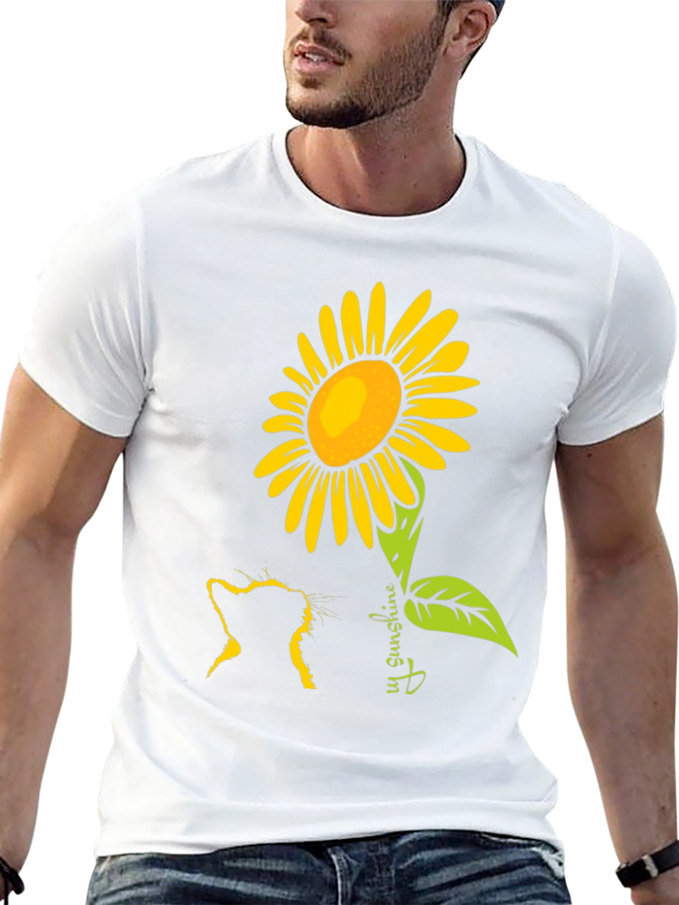 Cat & Sunflower Graphic Tee - Black Casual Shirt