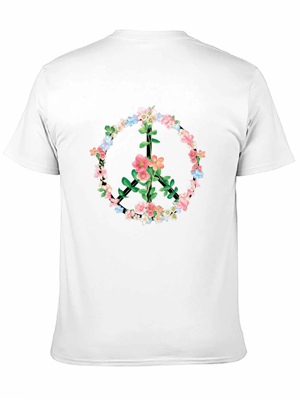 Floral Peace Sign Graphic T-Shirt - Black
