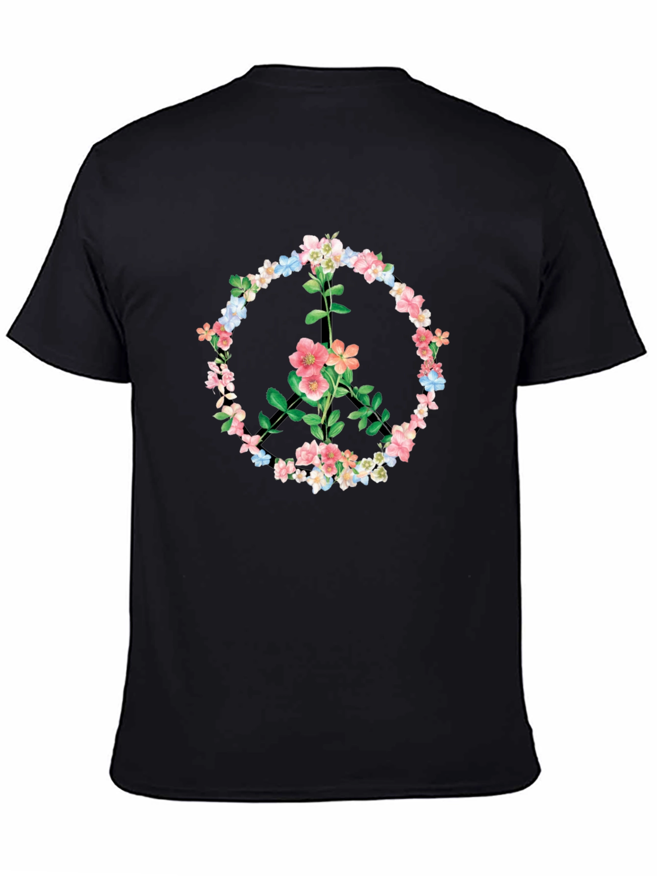 Floral Peace Sign Graphic T-Shirt - Black