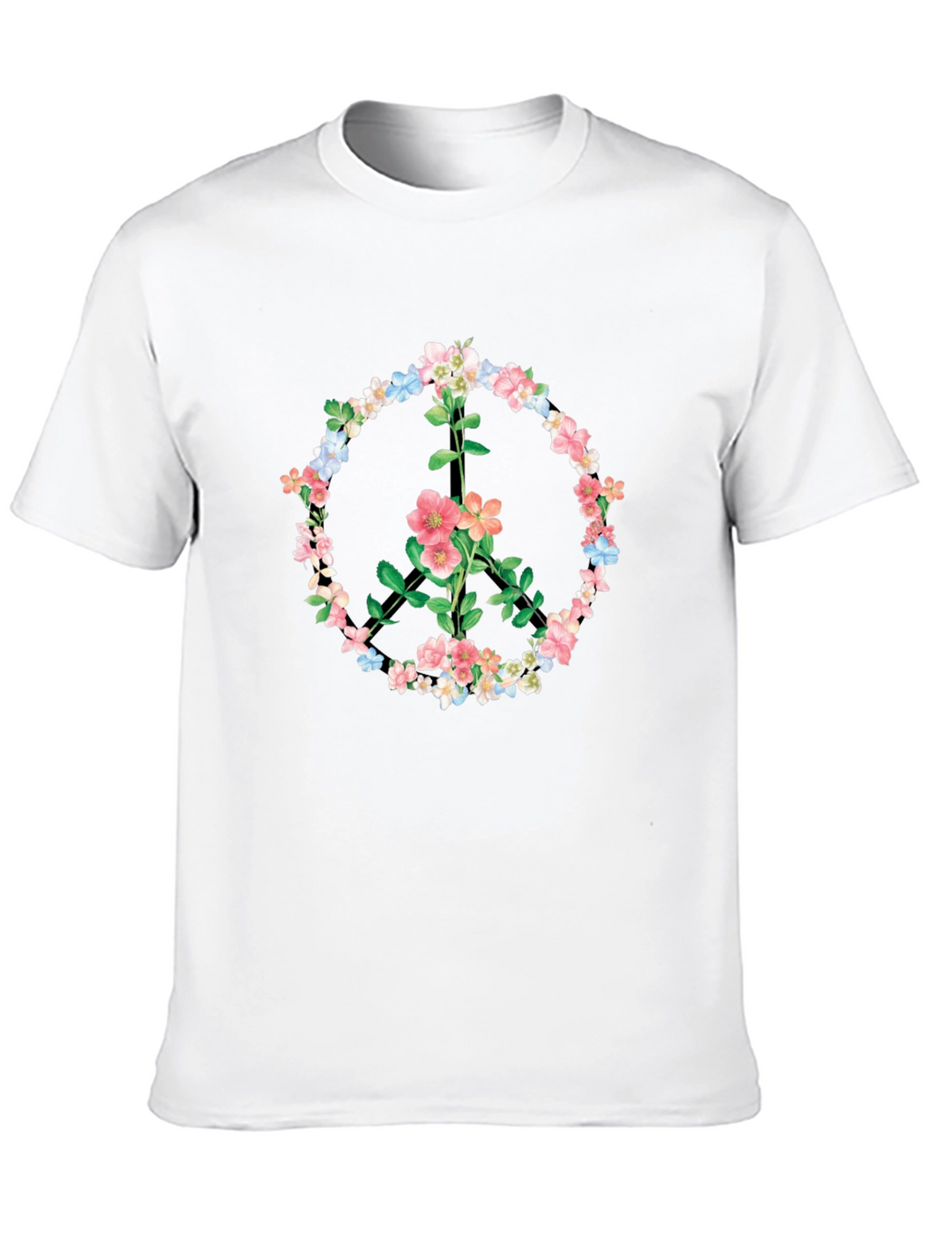 Floral Peace Sign Graphic T-Shirt - Black