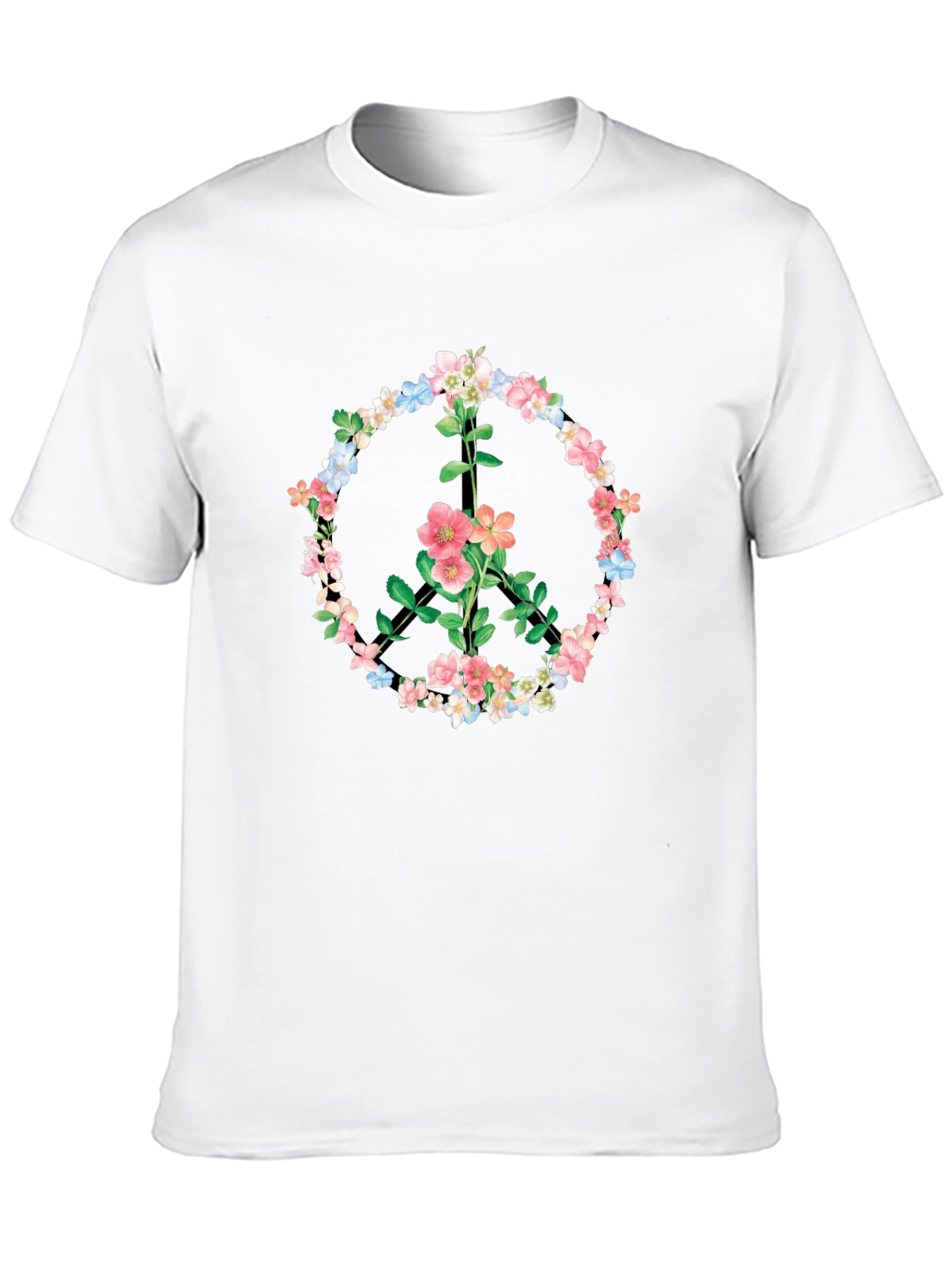 Floral Peace Sign Graphic T-Shirt - Black