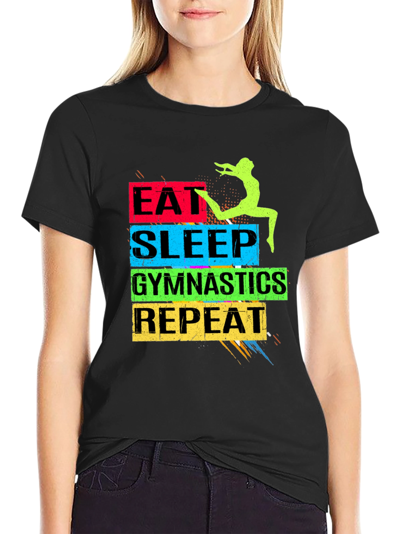 Eat Sleep Gymnastics Repeat Black T-Shirt