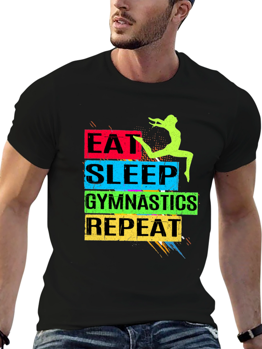 Eat Sleep Gymnastics Repeat Black T-Shirt