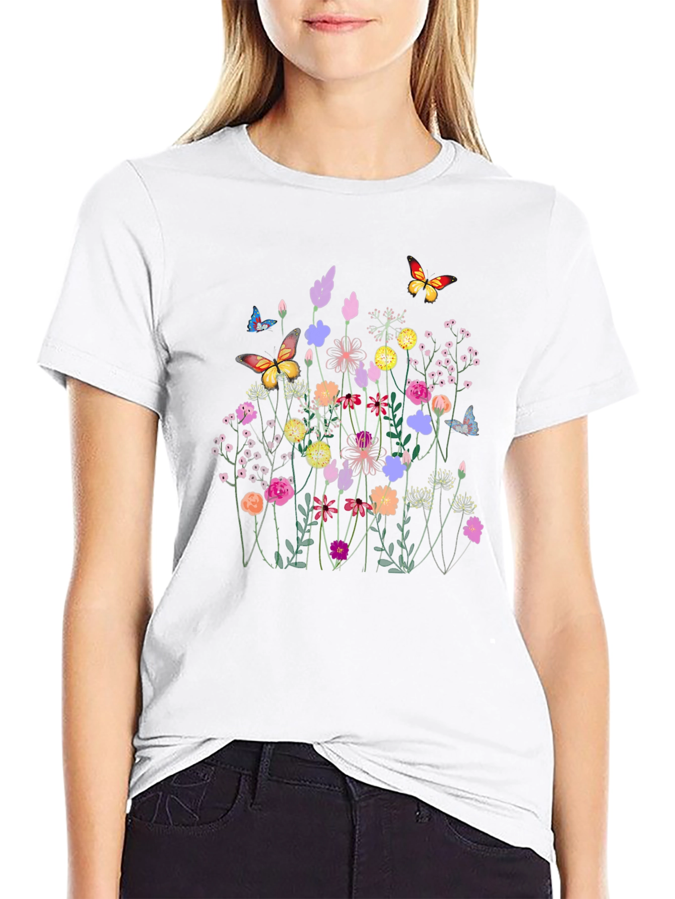 Floral Butterfly Black T-Shirt
