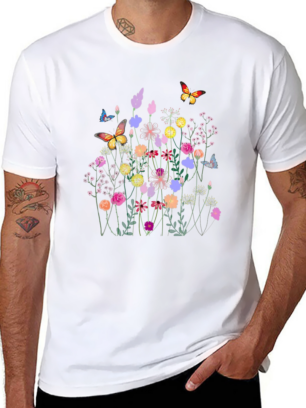 Floral Butterfly Black T-Shirt