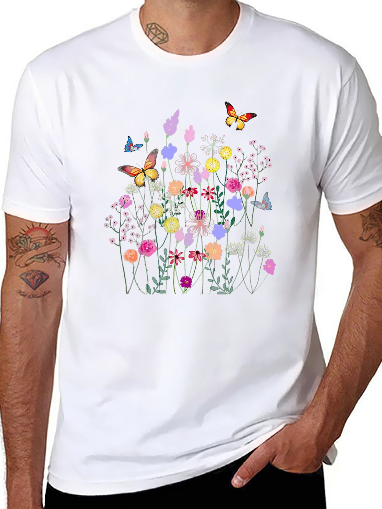 Floral Butterfly Black T-Shirt
