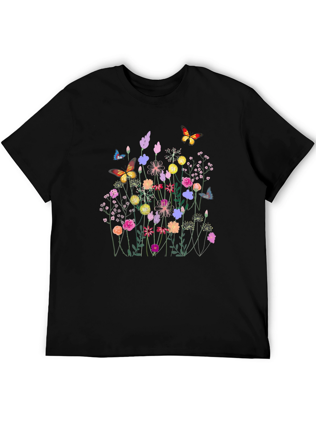 Floral Butterfly Black T-Shirt