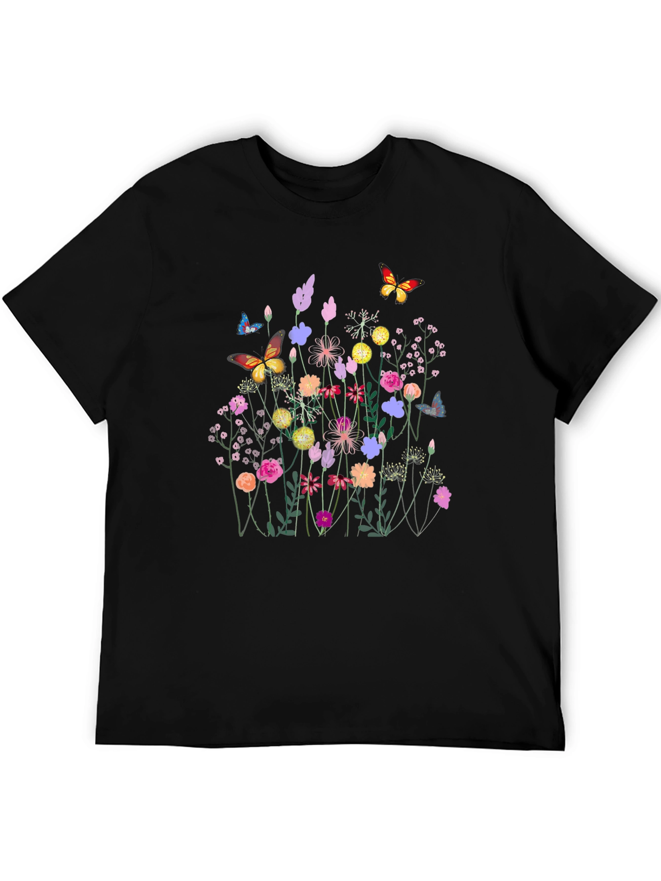 Floral Butterfly Black T-Shirt