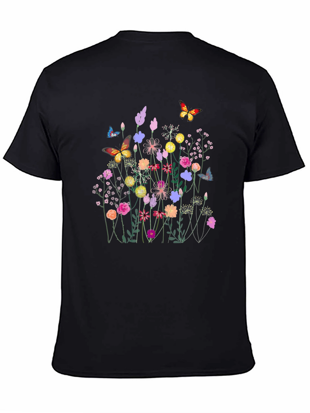 Floral Butterfly Black T-Shirt