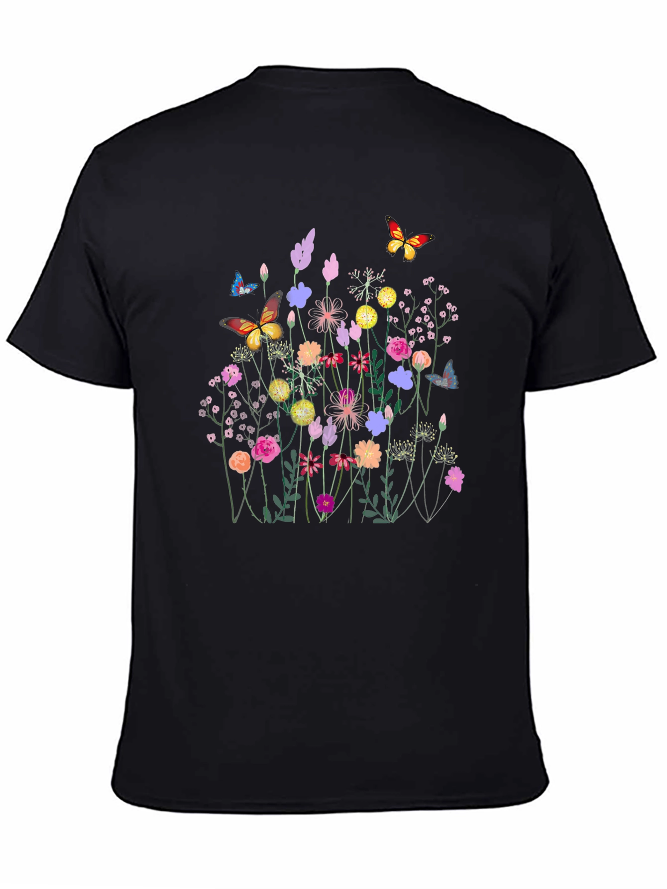 Floral Butterfly Black T-Shirt