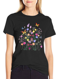 Floral Butterfly Black T-Shirt
