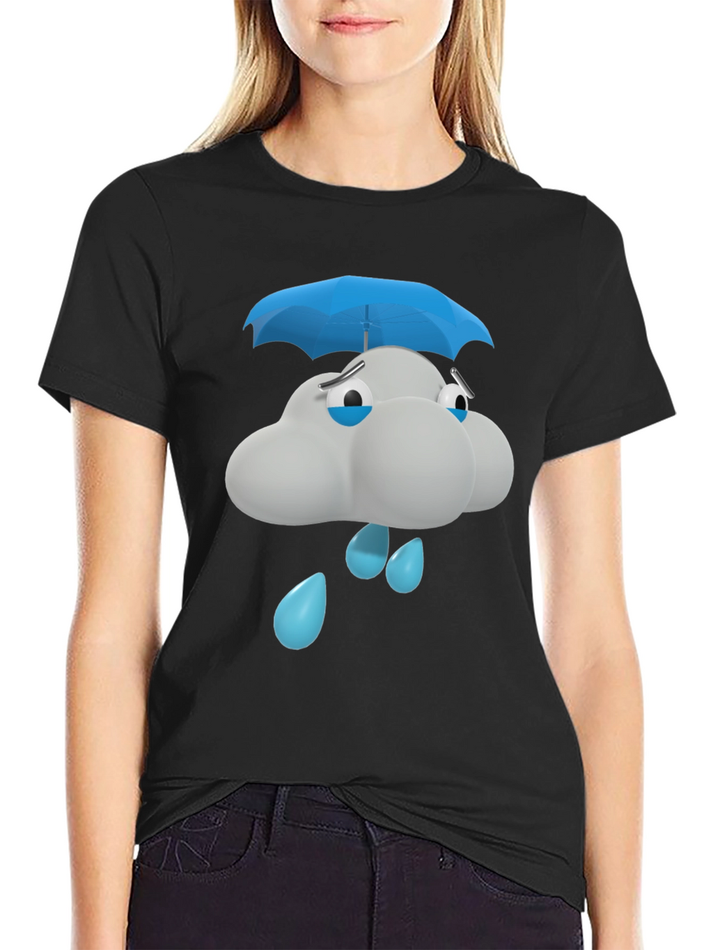 Sad Cloud T-Shirt - Blue Umbrella Graphic Tee