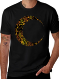 Floral Crescent Moon Black T-Shirt
