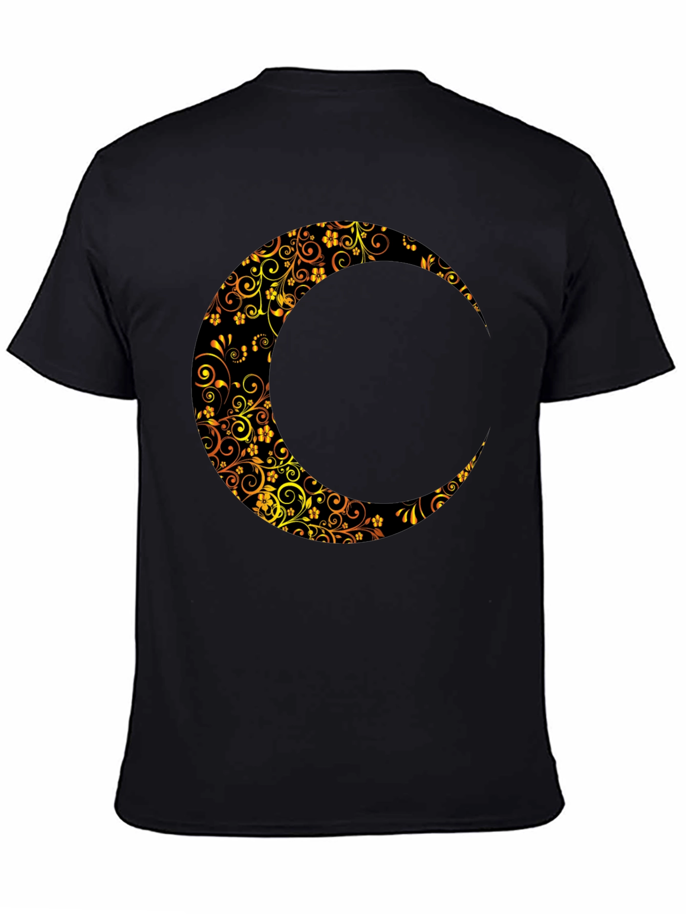Floral Crescent Moon Black T-Shirt