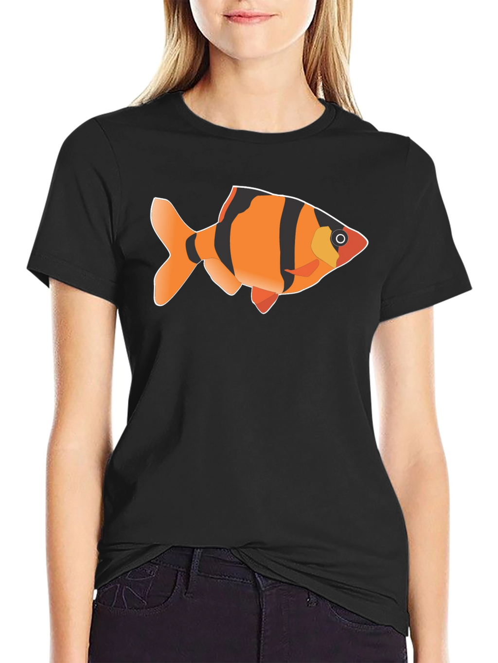 Tiger Barb Fish Graphic Tee - Black Cotton T-Shirt