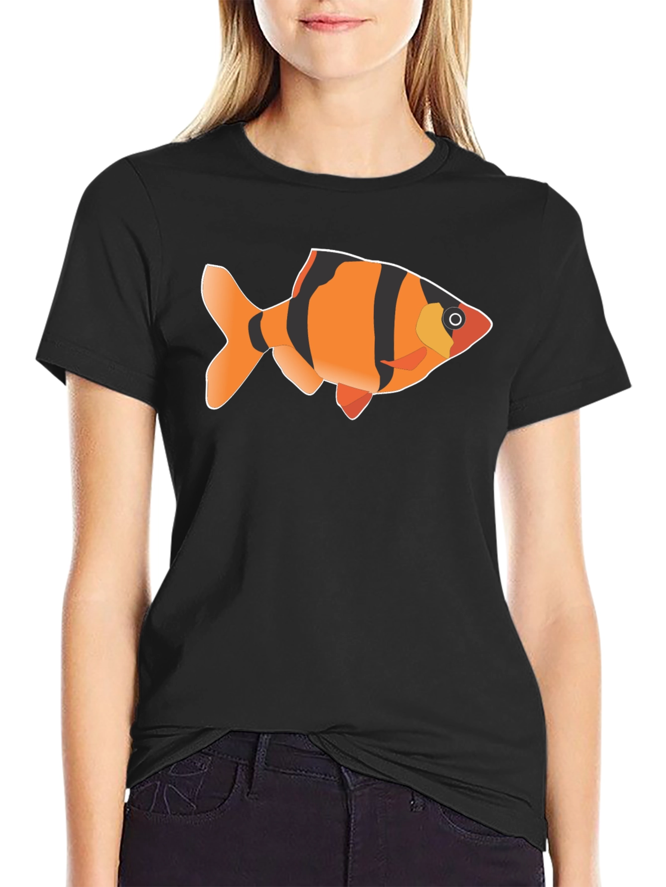 Tiger Barb Fish Graphic Tee - Black Cotton T-Shirt