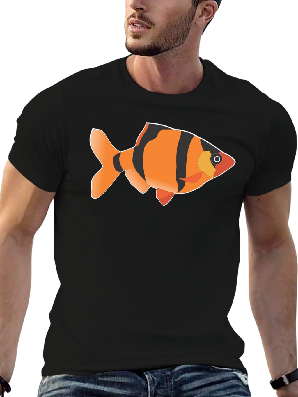 Tiger Barb Fish Graphic Tee - Black Cotton T-Shirt