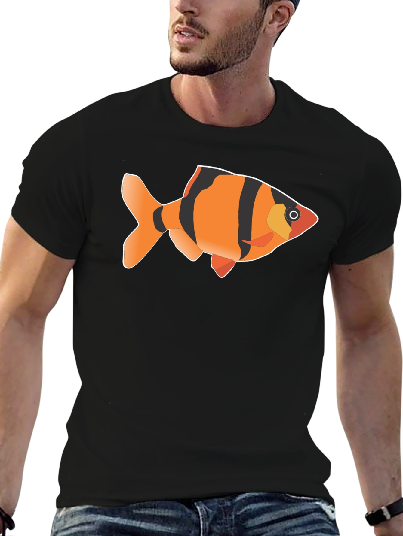 Tiger Barb Fish Graphic Tee - Black Cotton T-Shirt