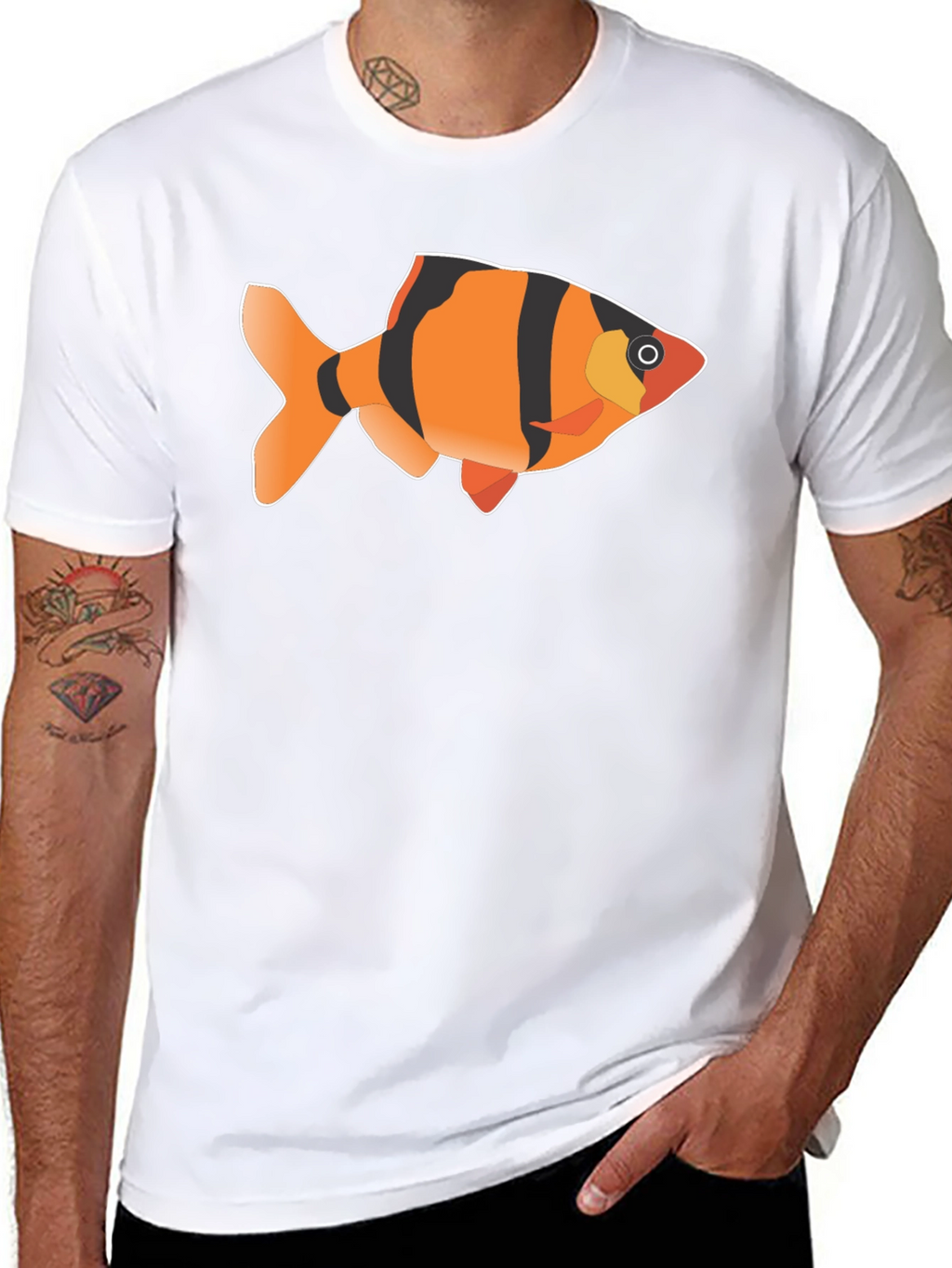 Tiger Barb Fish Graphic Tee - Black Cotton T-Shirt