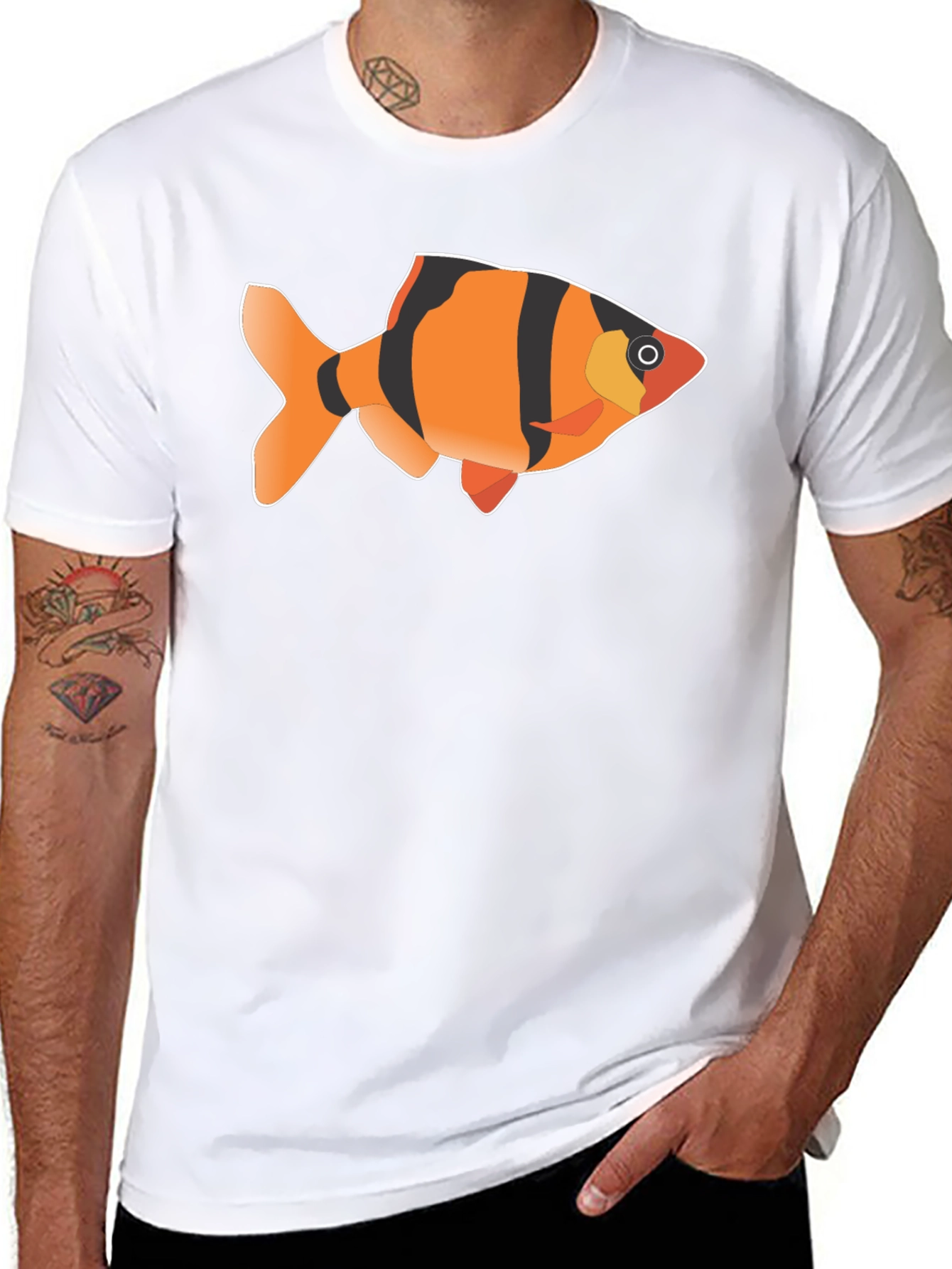 Tiger Barb Fish Graphic Tee - Black Cotton T-Shirt