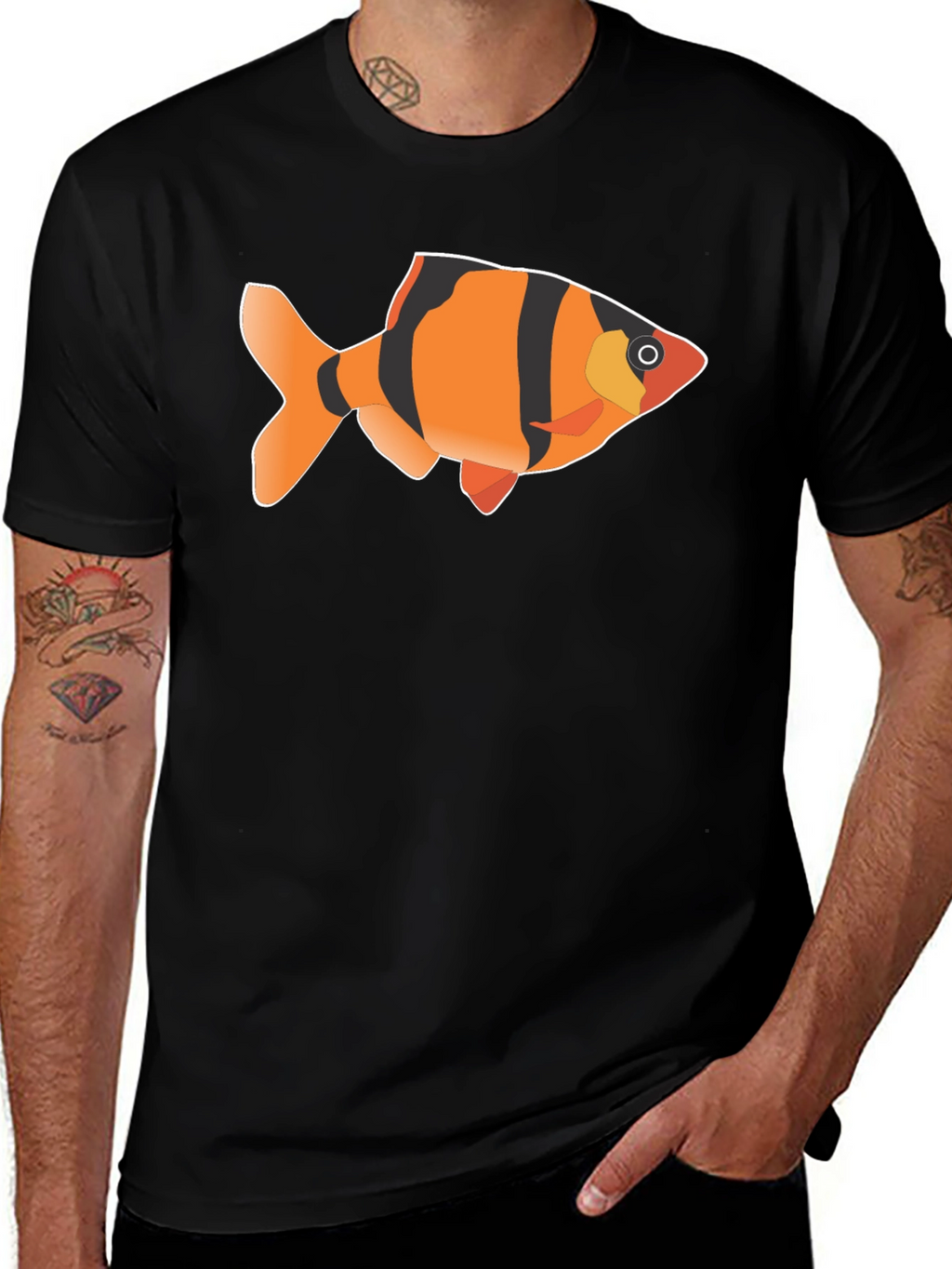 Tiger Barb Fish Graphic Tee - Black Cotton T-Shirt
