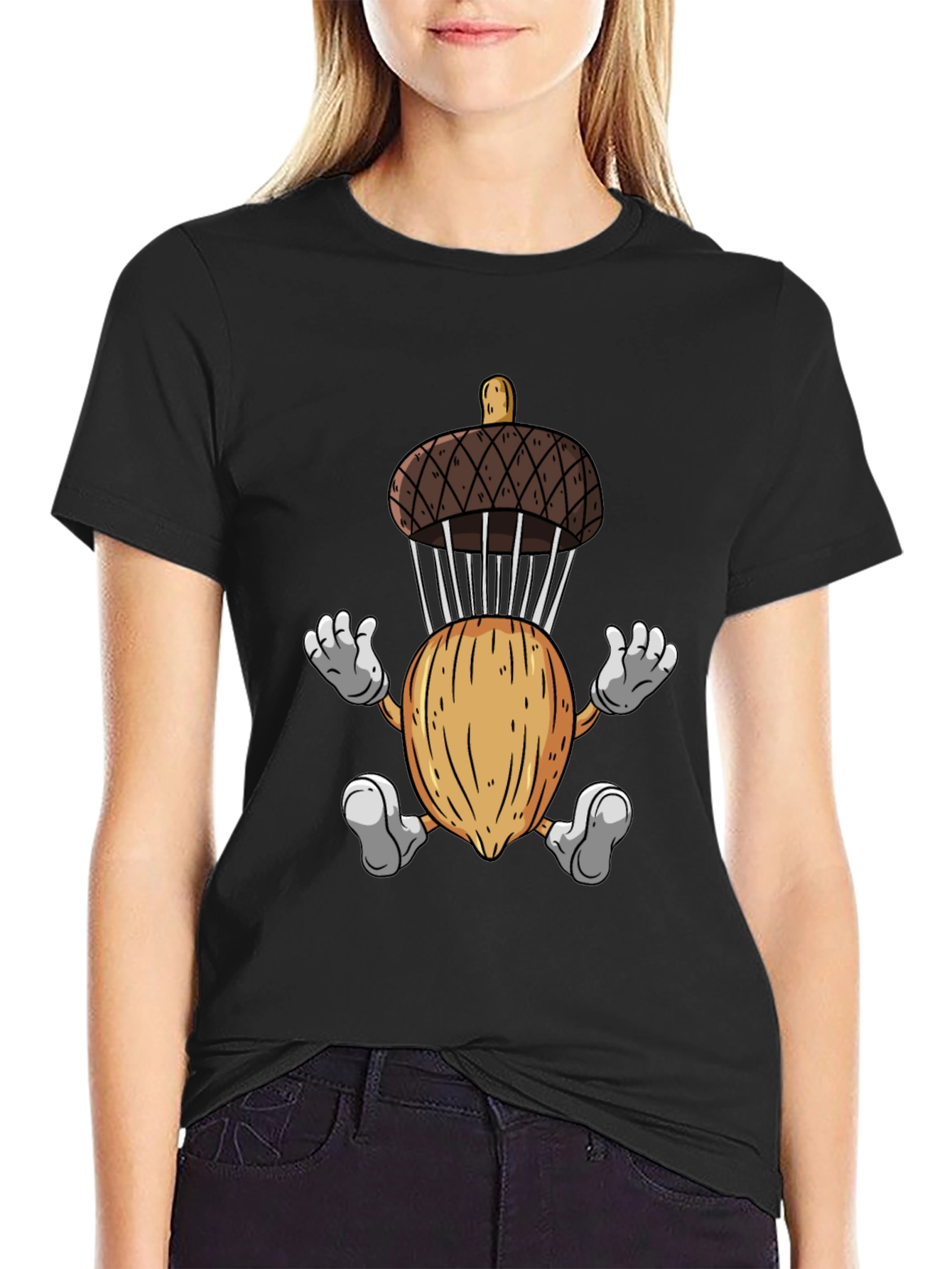 Acorn Parachute T-Shirt - Funny Cartoon Nutty Tee