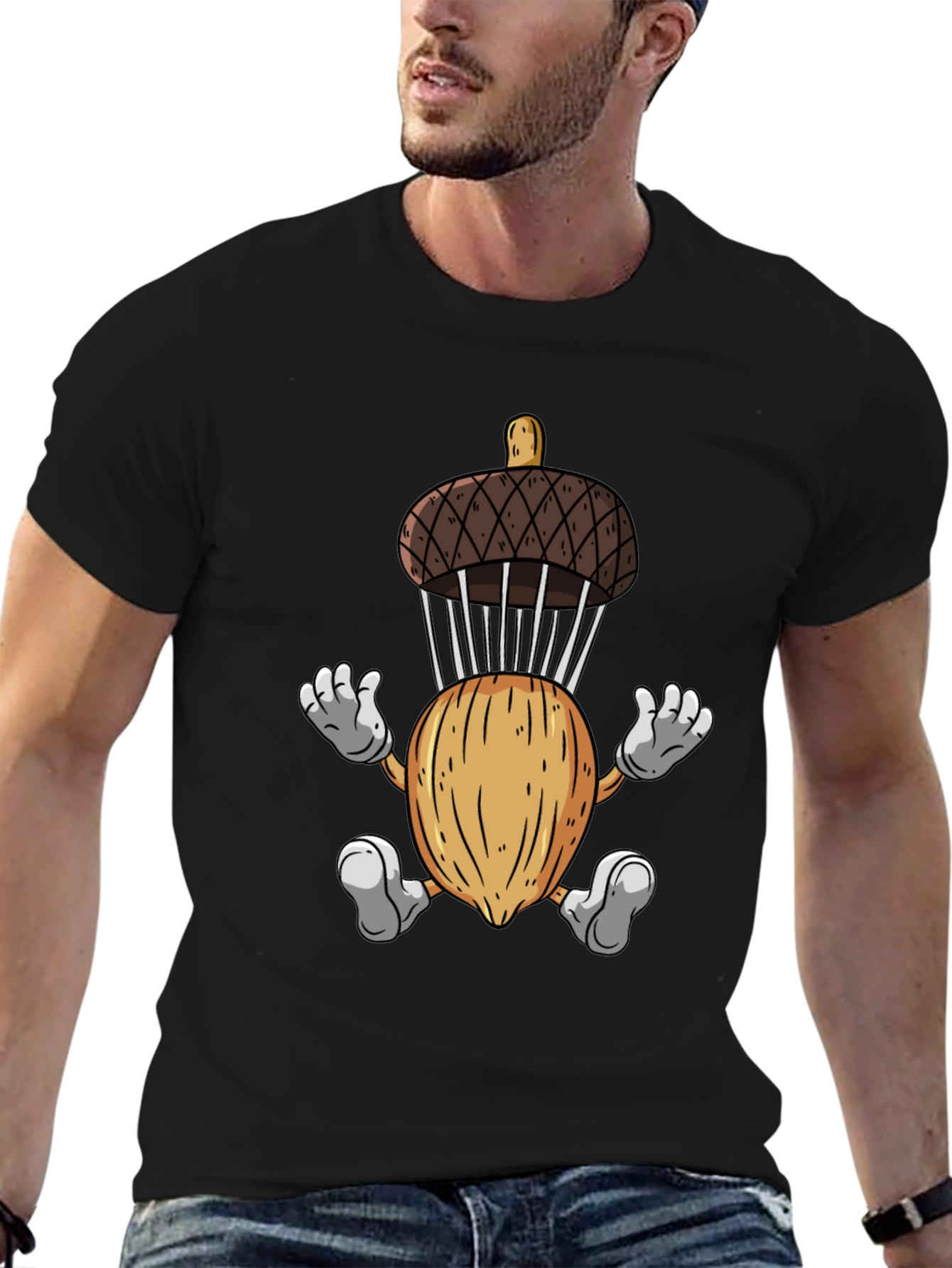 Acorn Parachute T-Shirt - Funny Cartoon Nutty Tee