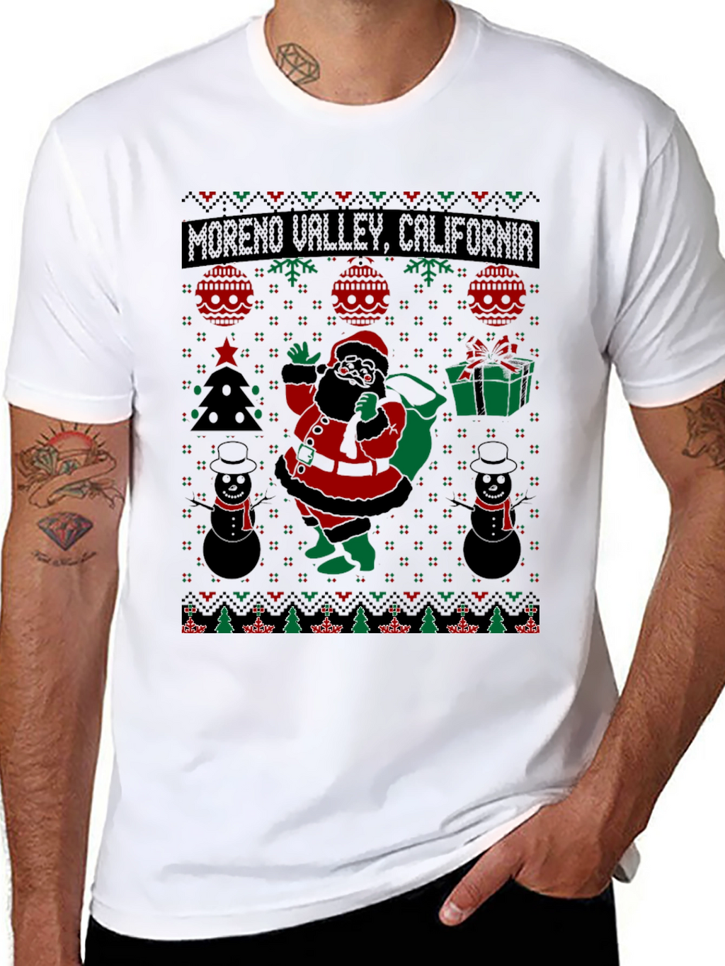 Moreno Valley CA Ugly Christmas Santa T-Shirt
