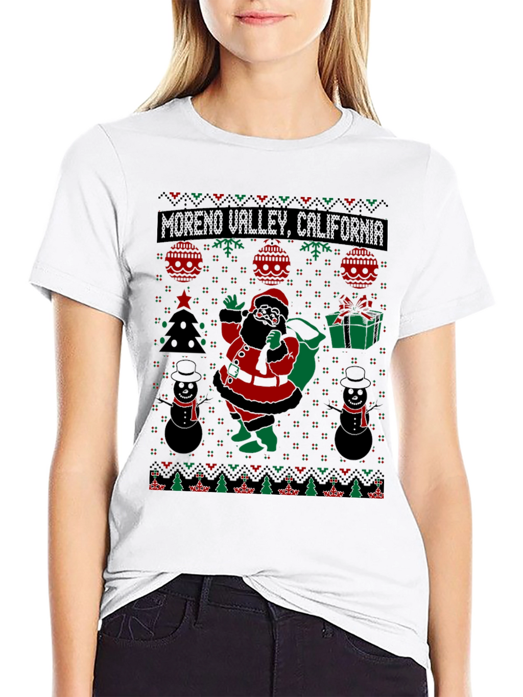 Moreno Valley CA Ugly Christmas Santa T-Shirt