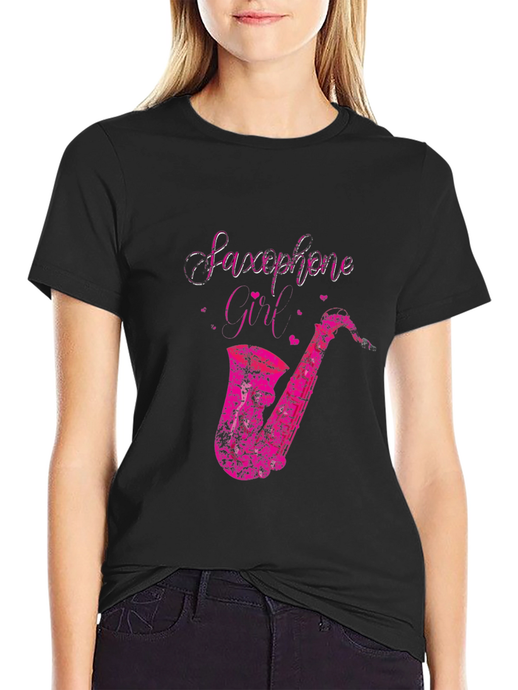 Saxophone Girl Graphic Tee - Black