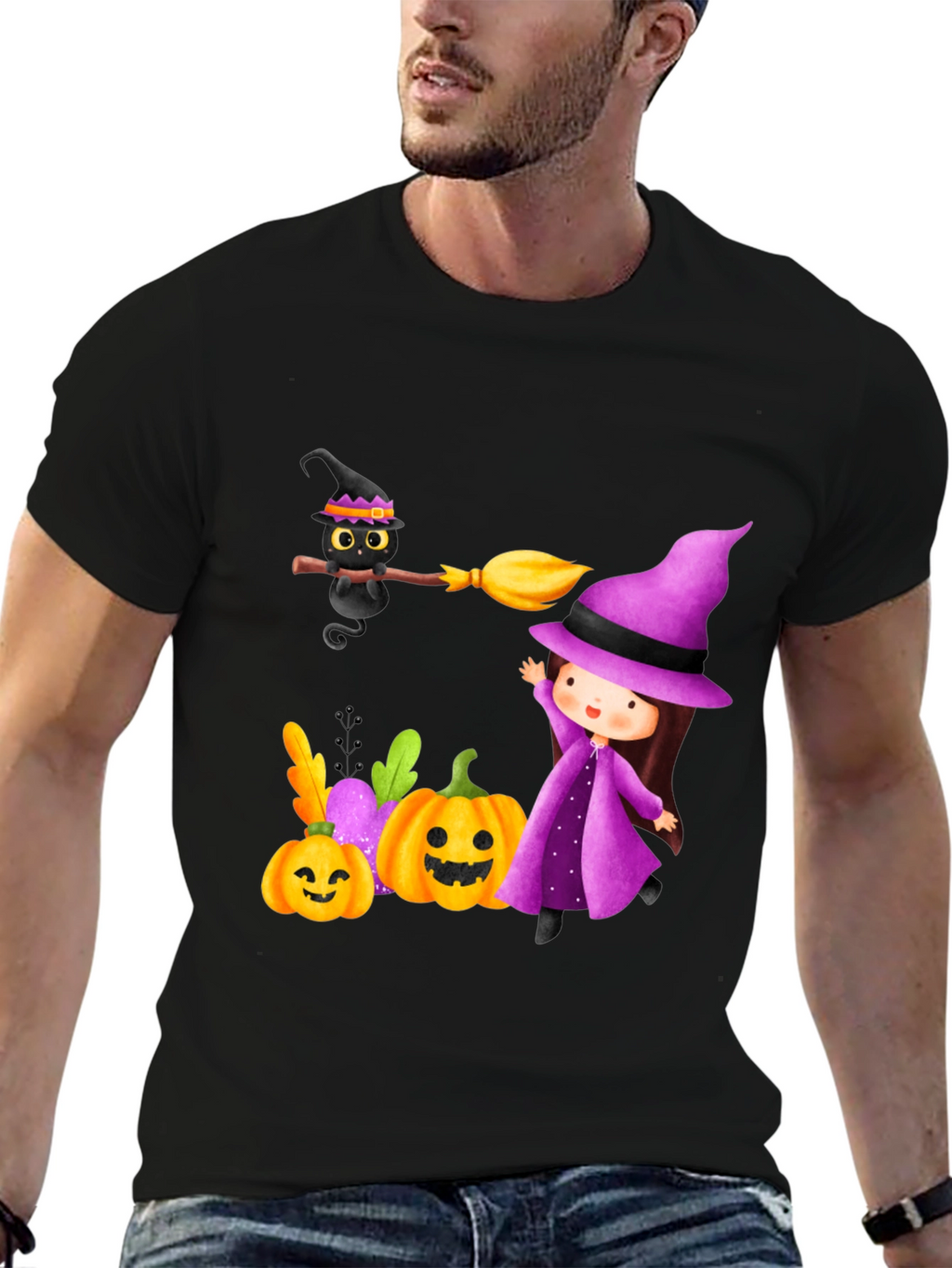 Halloween Witch & Cat T-Shirt