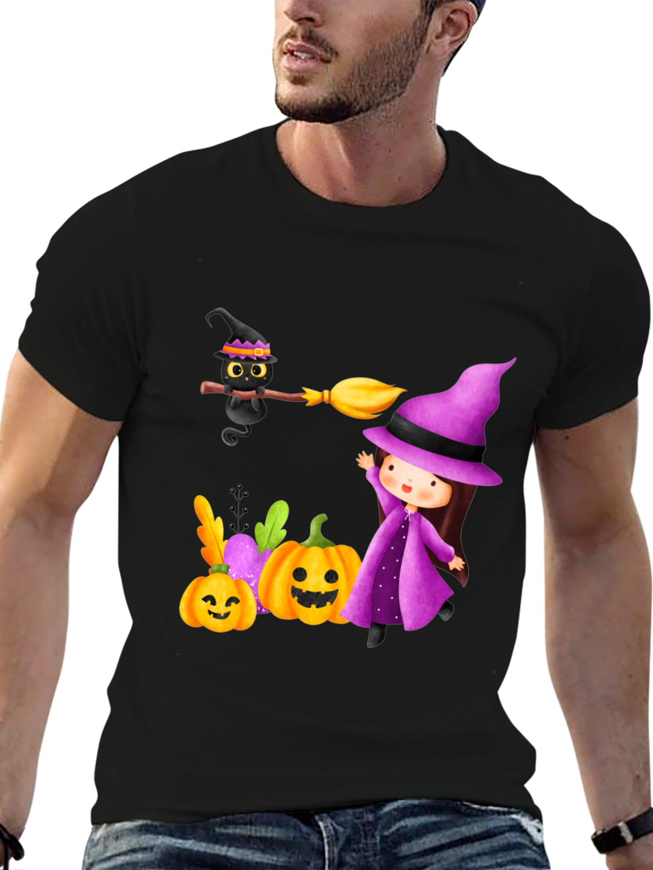 Halloween Witch & Cat T-Shirt