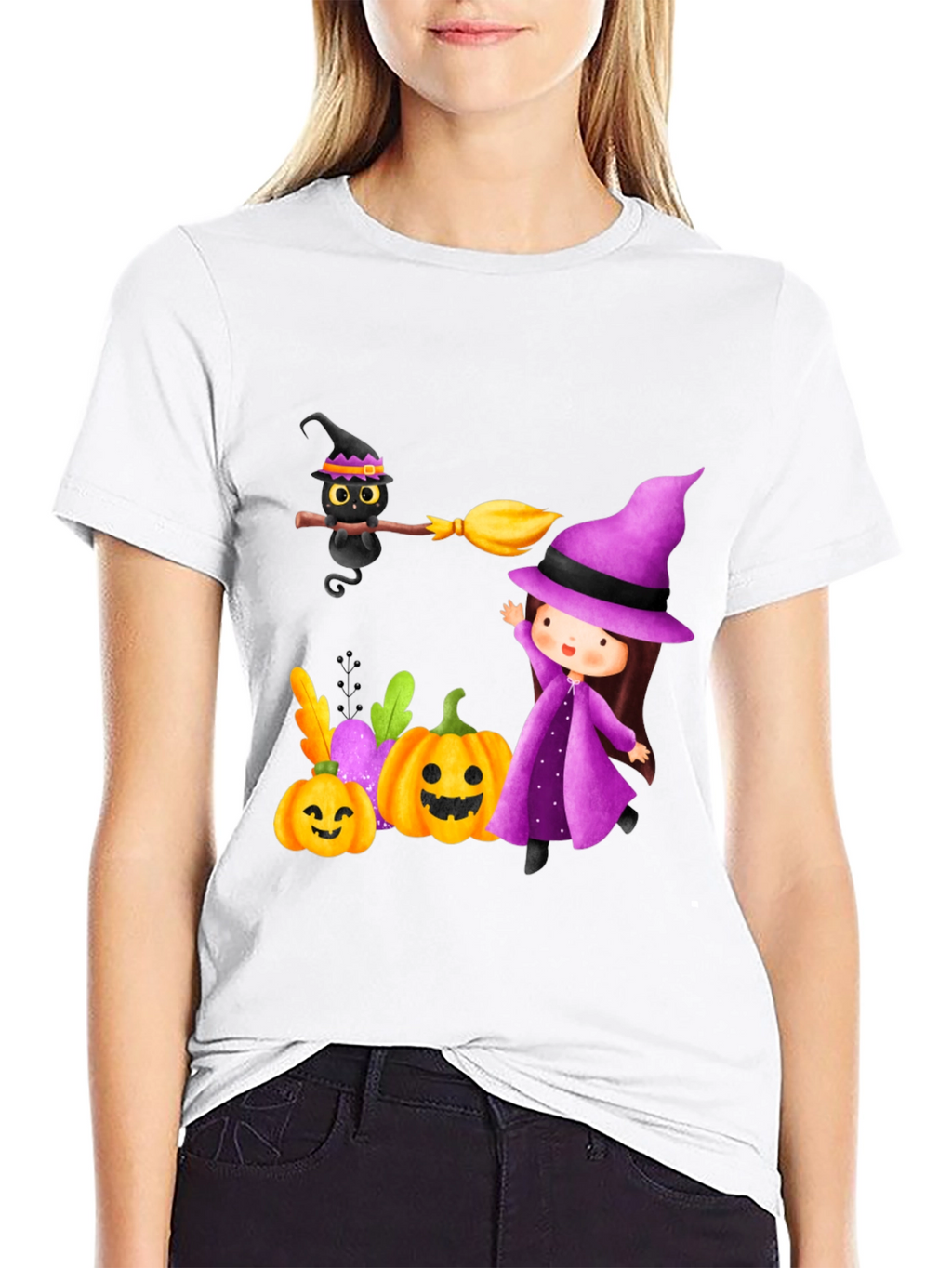 Halloween Witch & Cat T-Shirt