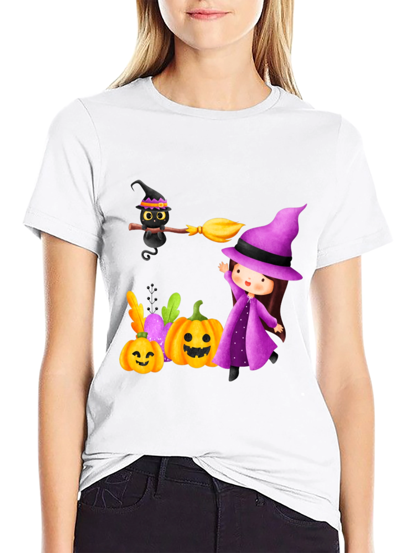 Halloween Witch & Cat T-Shirt