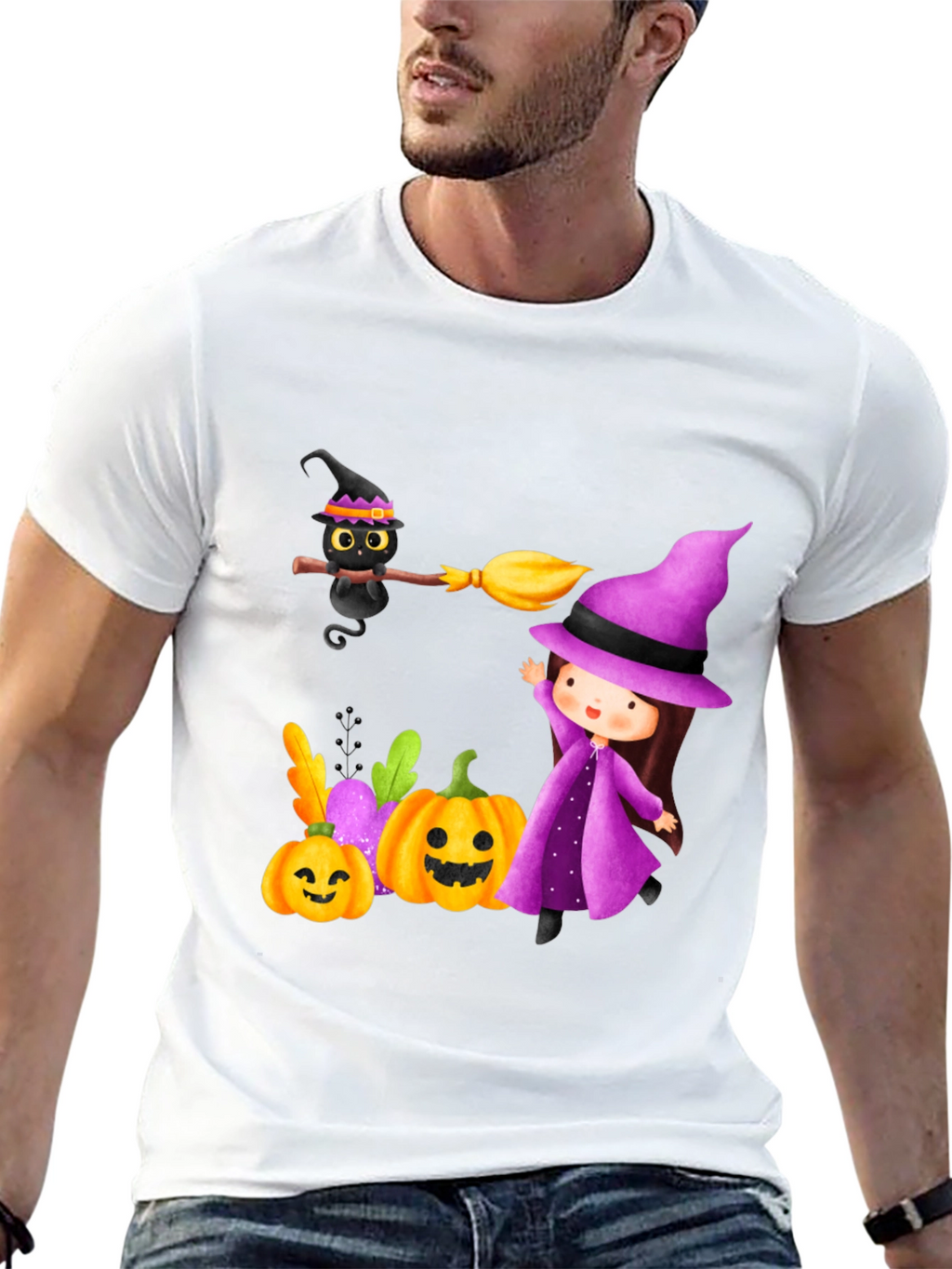 Halloween Witch & Cat T-Shirt
