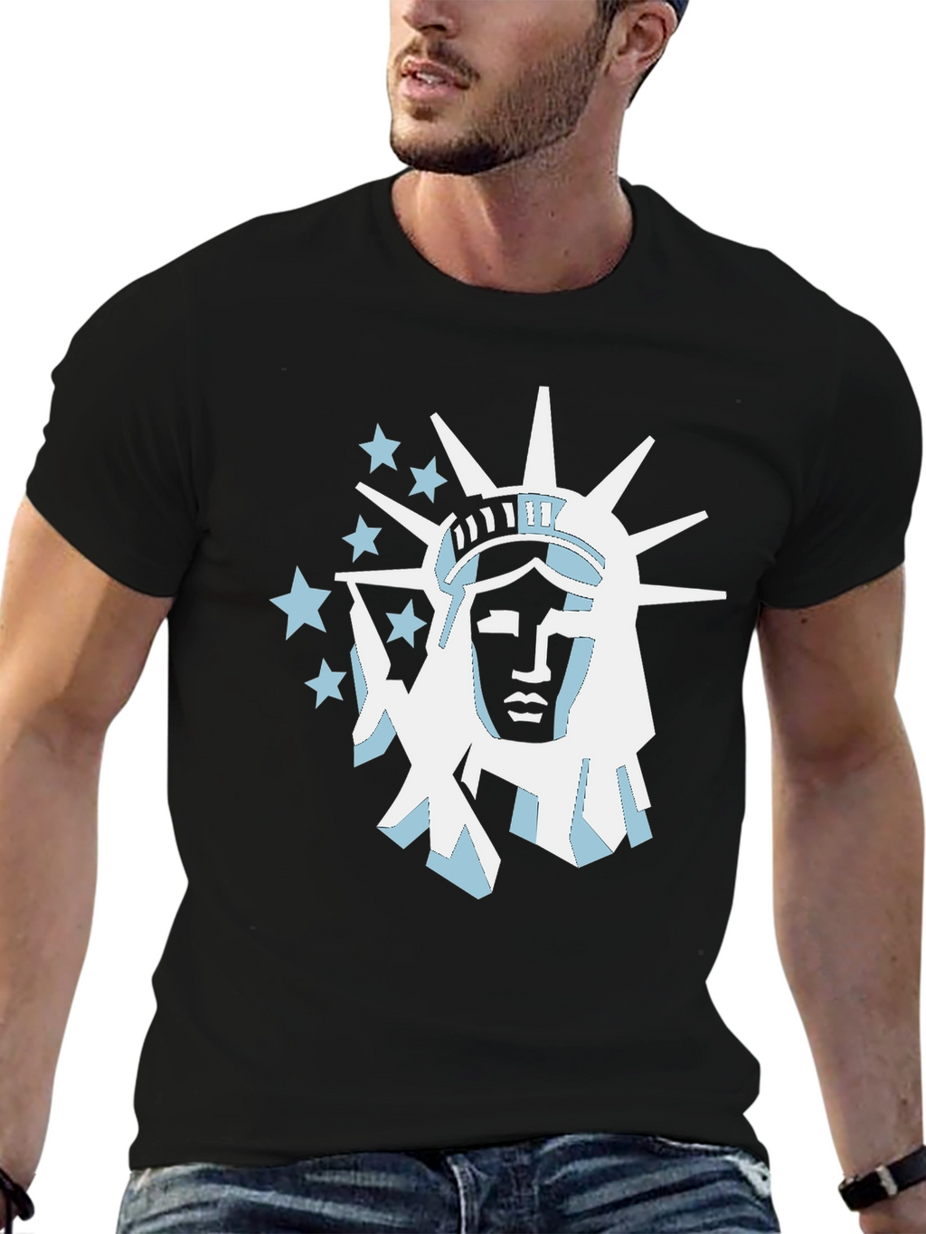 Statue of Liberty Graphic Tee - Black Cotton T-Shirt