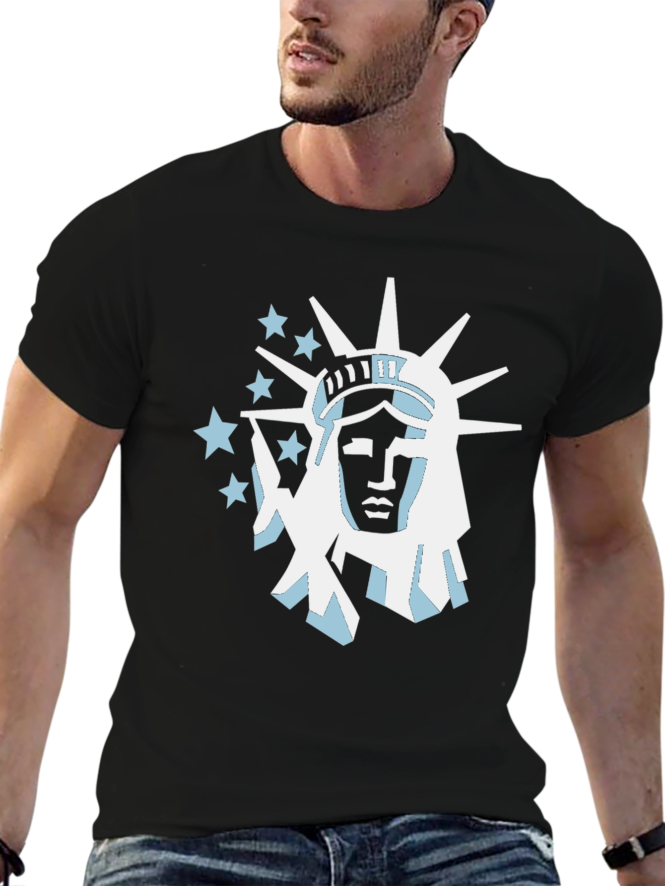 Statue of Liberty Graphic Tee - Black Cotton T-Shirt