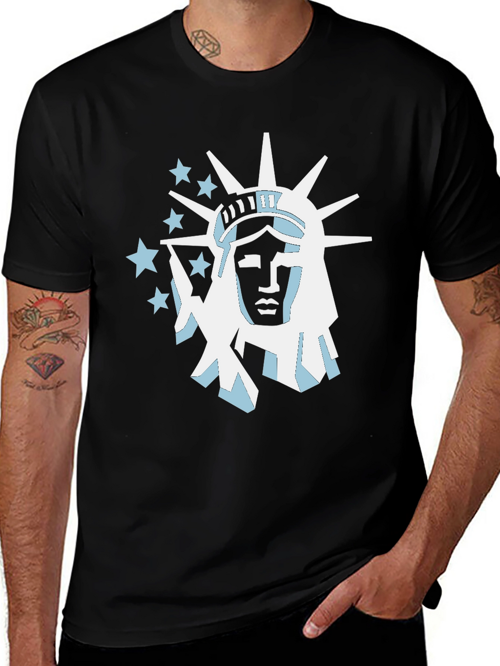 Statue of Liberty Graphic Tee - Black Cotton T-Shirt