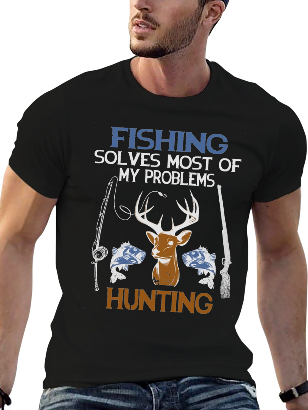 Fishing & Hunting Graphic Tee - Mens Black T-Shirt