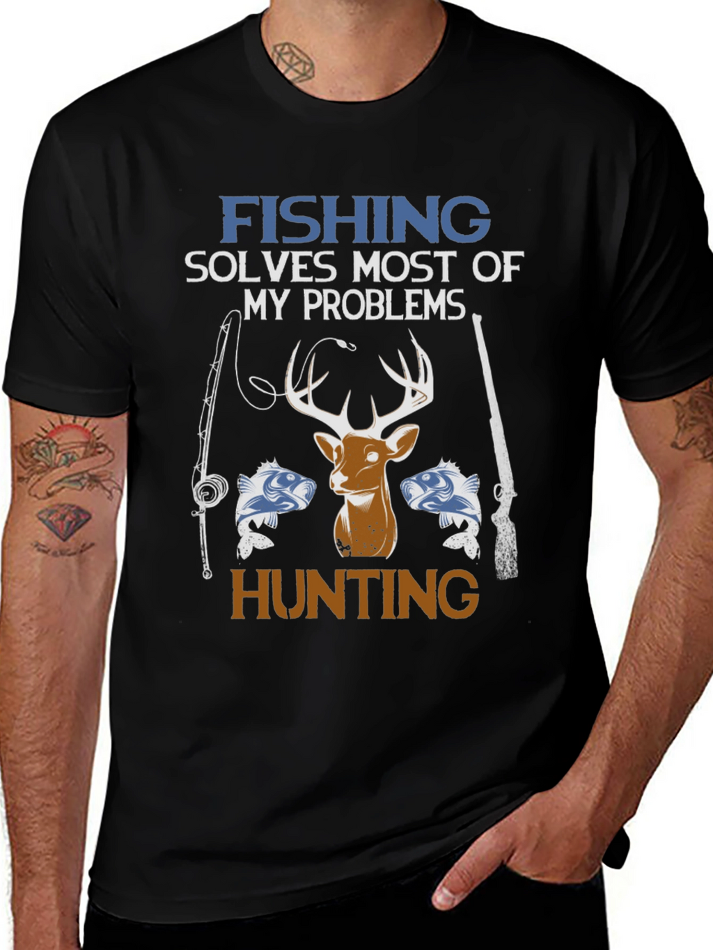 Fishing & Hunting Graphic Tee - Mens Black T-Shirt