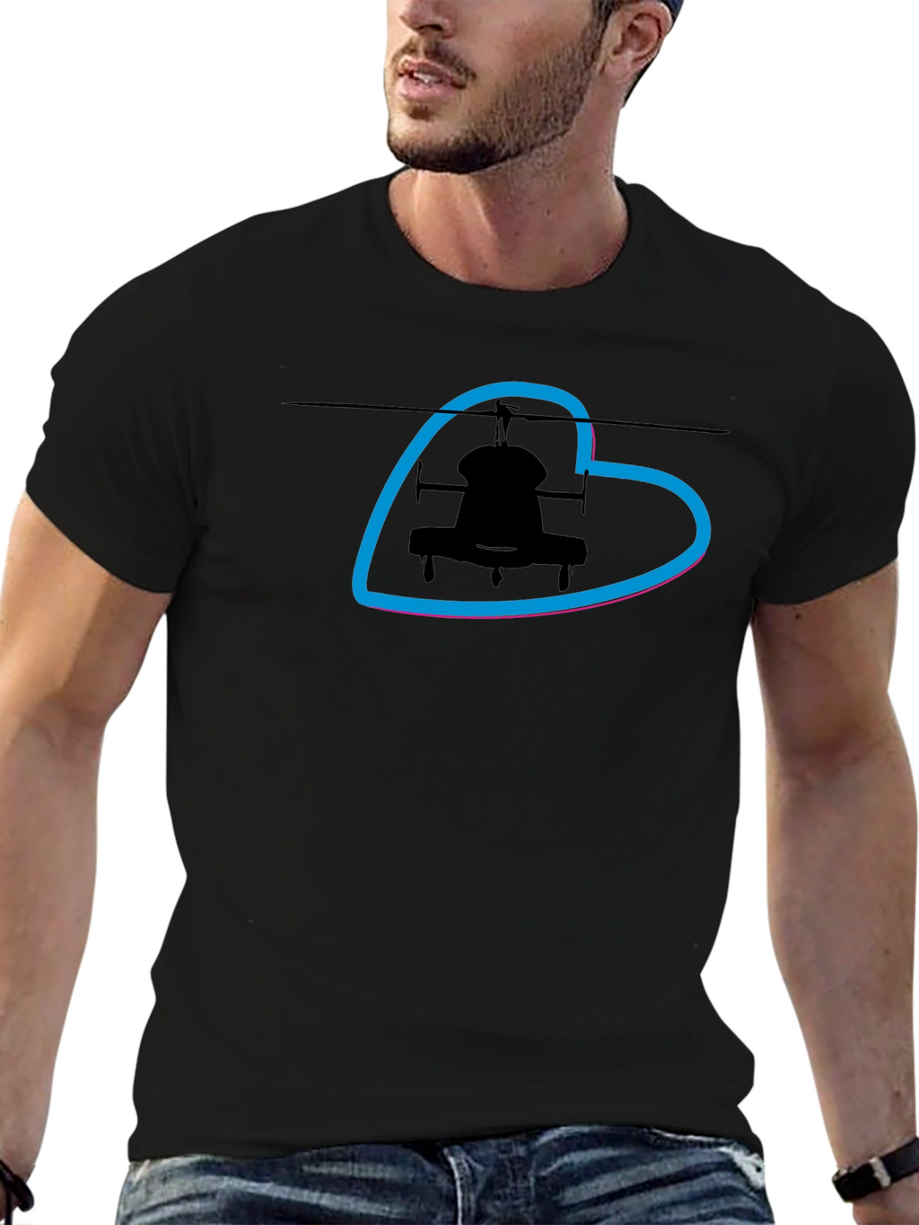 Helicopter Heart T-Shirt - Black