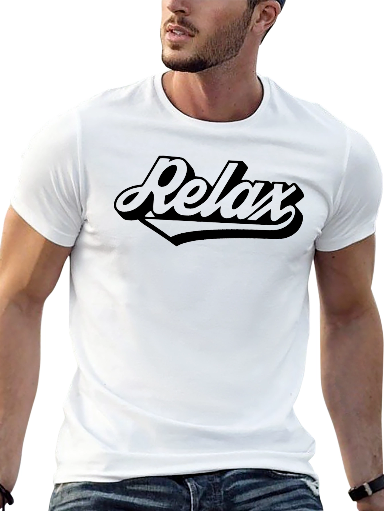 Relax Graphic T-Shirt - Solid Black Crew Neck Tee