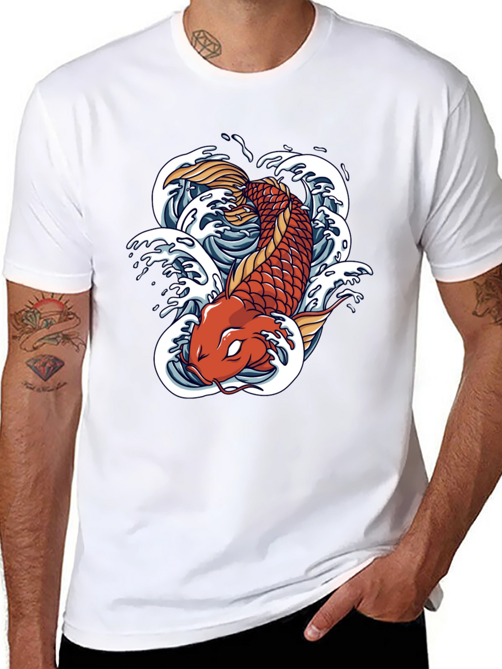 Koi Fish Graphic Tee - Black Cotton T-Shirt