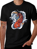 Koi Fish Graphic Tee - Black Cotton T-Shirt