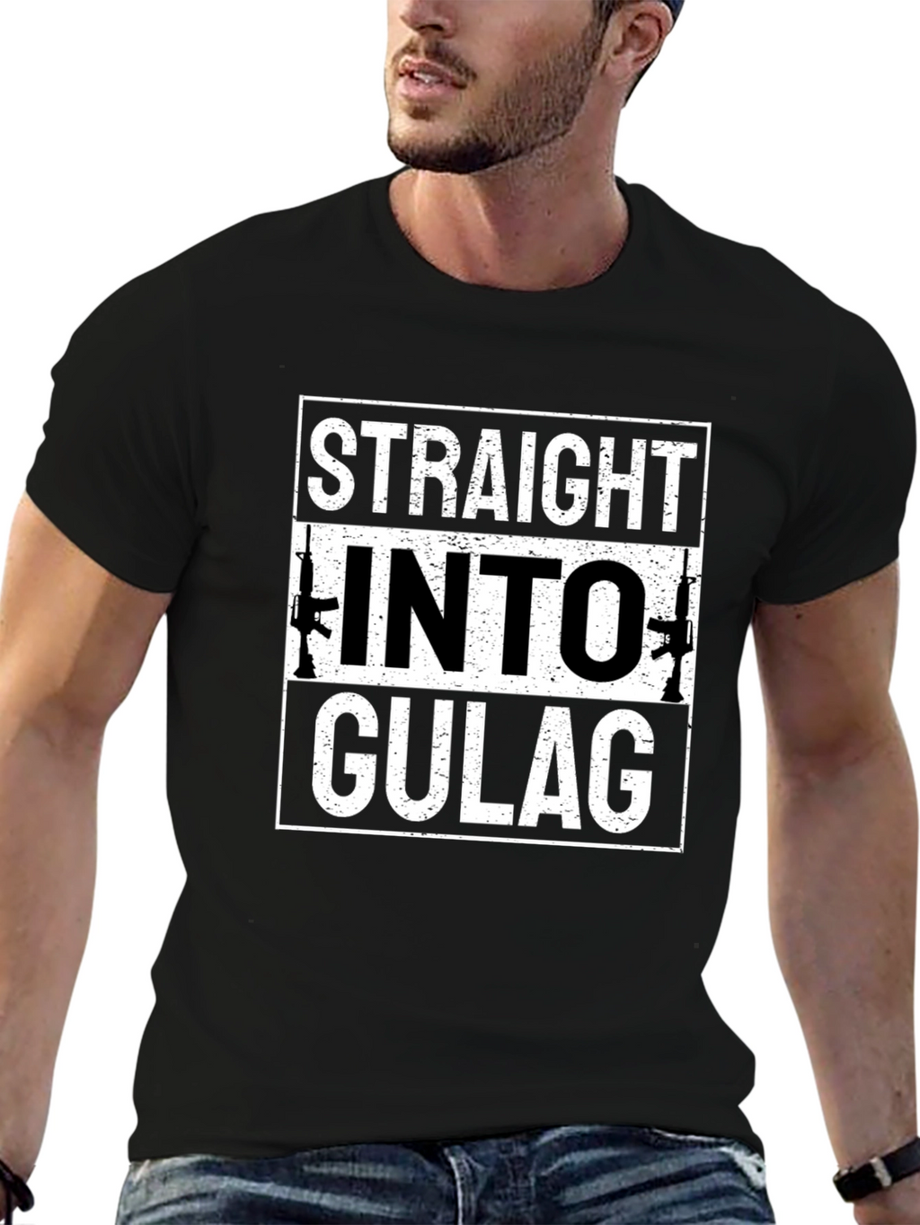 Straight Into Gulag Mens Black T-Shirt