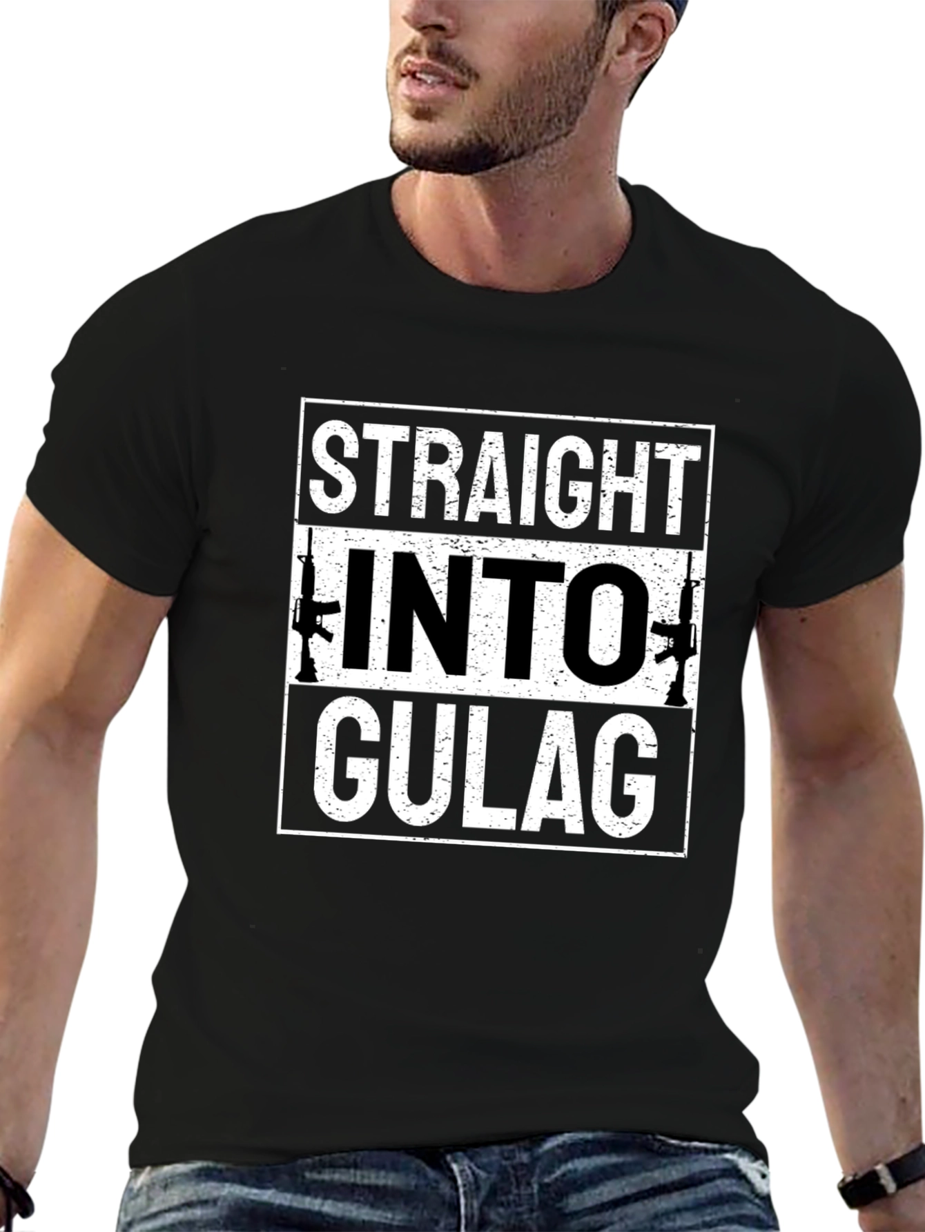 Straight Into Gulag Mens Black T-Shirt
